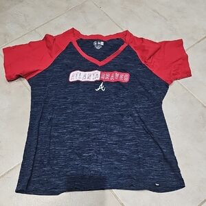 Atlanta Braves Womens V-Neck Tee - Red and Navy